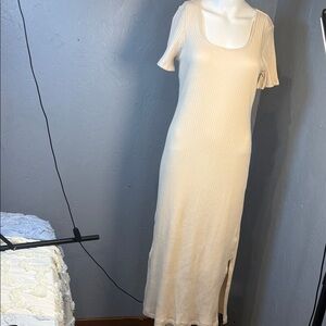 Gibson Latimer Cream Ribbed Midi Dress Slight Split M NWT